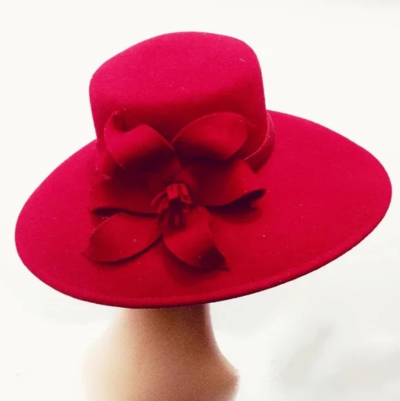 Vintage | Accessories | Vintage Red Wool Wide Brim Hat From  display picture 1